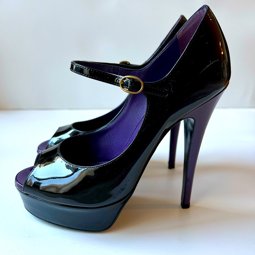 Yves Saint Laurent Black Patent Leather Platform Mary Jane Pumps size 36.5